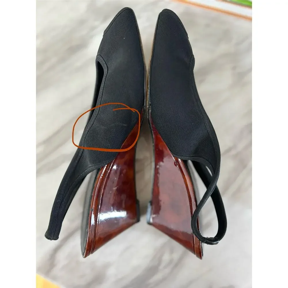Donald J. Pliner Black Fabric & Tortoiseshell Slingback Wedges